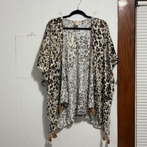 Mystree Kimono Open Front Leopard Print Tassel One Size NWT